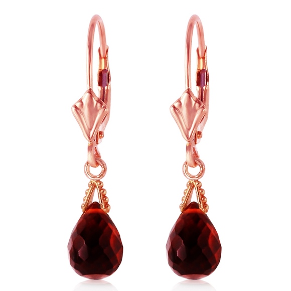 14K. GOLD LEVERBACK EARRING WITH BRIOLETTE GARNETS